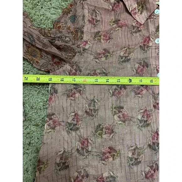 SOFT SURROUNDINGS Women Rose Floral Long Sleeve Tunic Dress Sheer Small Lagenlo - Picture 7 of 9